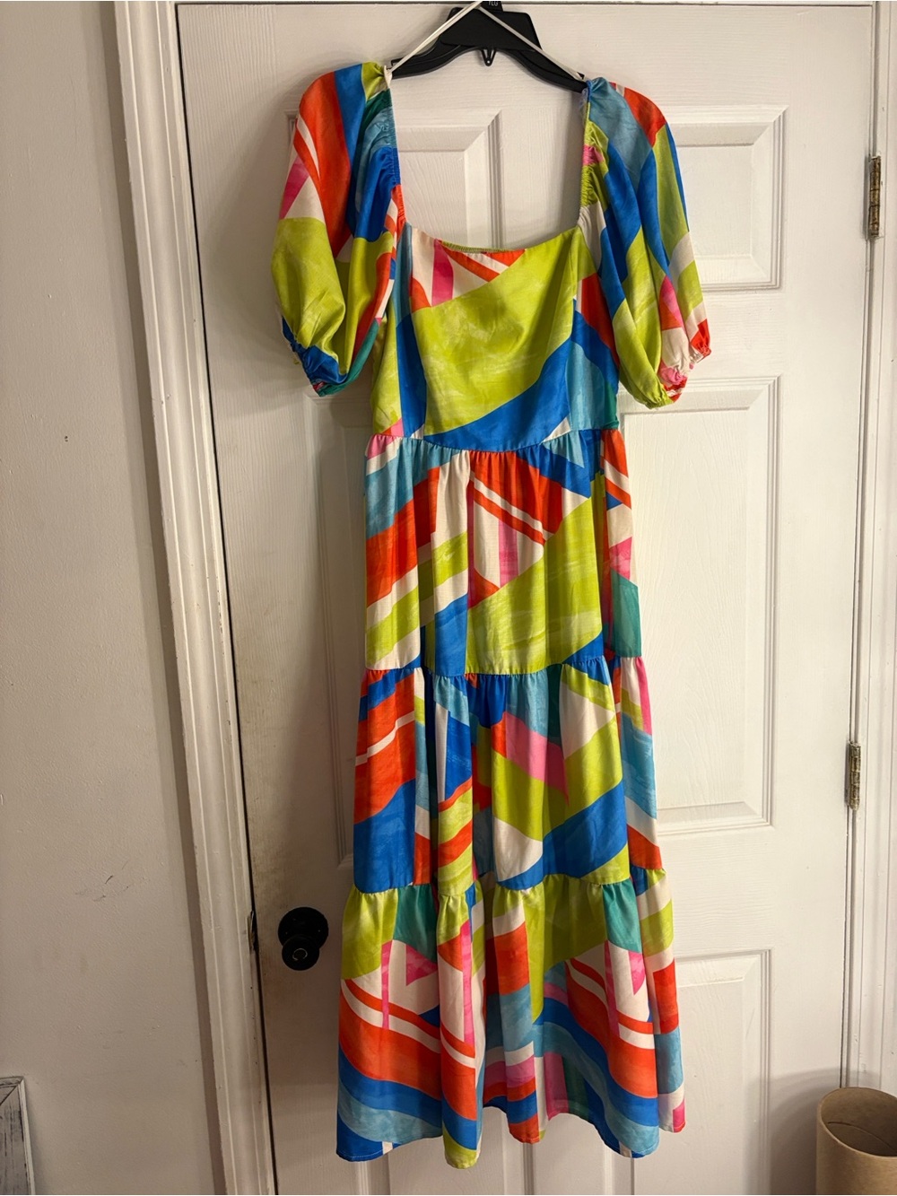 Flying Tomato Multicolor Geometric Maxi Dress in Lime, Blue & Pink